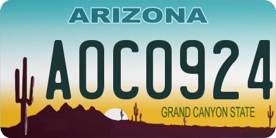 AZ license plate AOC0924