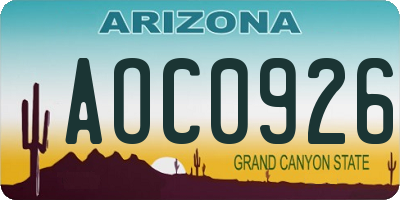 AZ license plate AOC0926