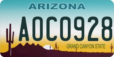 AZ license plate AOC0928