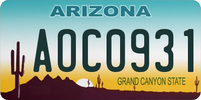 AZ license plate AOC0931