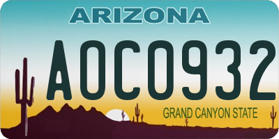 AZ license plate AOC0932