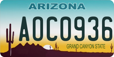 AZ license plate AOC0936
