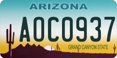 AZ license plate AOC0937