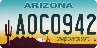 AZ license plate AOC0942