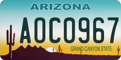 AZ license plate AOC0967