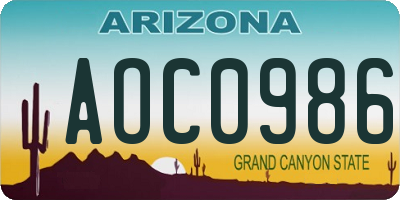 AZ license plate AOC0986