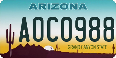 AZ license plate AOC0988