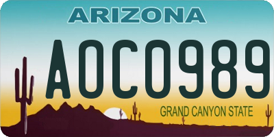 AZ license plate AOC0989
