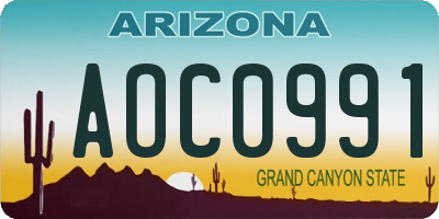 AZ license plate AOC0991