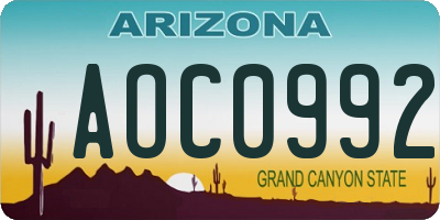 AZ license plate AOC0992