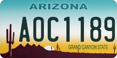 AZ license plate AOC1189