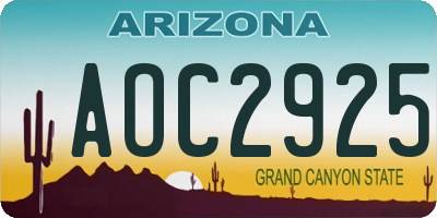 AZ license plate AOC2925