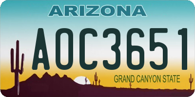 AZ license plate AOC3651