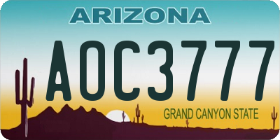 AZ license plate AOC3777
