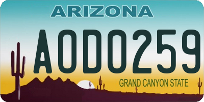 AZ license plate AOD0259