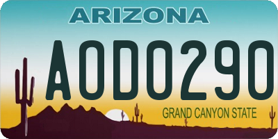 AZ license plate AOD0290