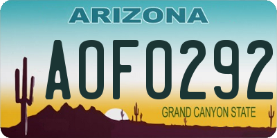 AZ license plate AOF0292