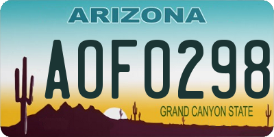 AZ license plate AOF0298