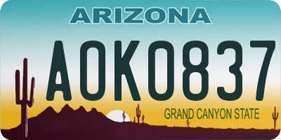 AZ license plate AOK0837