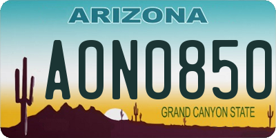 AZ license plate AON0850