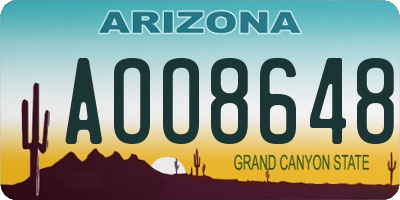 AZ license plate AOO8648