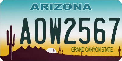 AZ license plate AOW2567