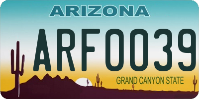 AZ license plate ARF0039