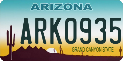 AZ license plate ARK0935