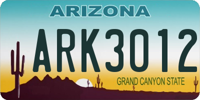 AZ license plate ARK3012