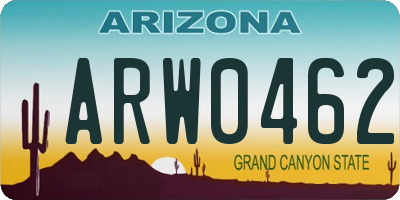 AZ license plate ARW0462