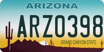 AZ license plate ARZ0398