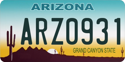 AZ license plate ARZ0931