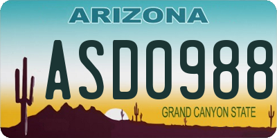 AZ license plate ASD0988