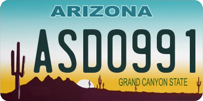AZ license plate ASD0991