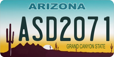 AZ license plate ASD2071