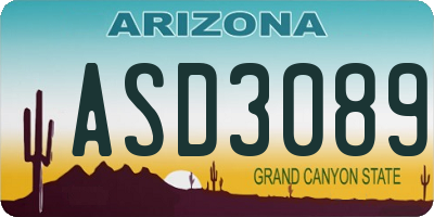 AZ license plate ASD3089