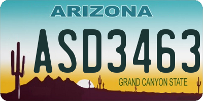 AZ license plate ASD3463