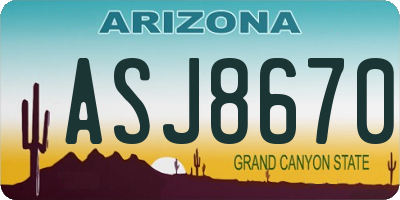 AZ license plate ASJ8670