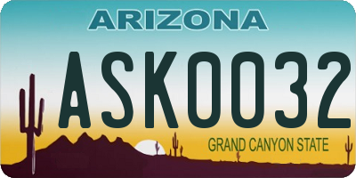 AZ license plate ASK0032
