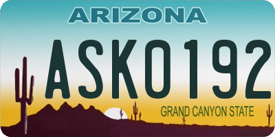 AZ license plate ASK0192