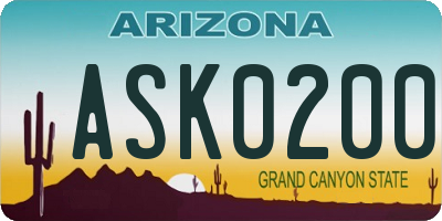 AZ license plate ASK0200