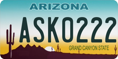 AZ license plate ASK0222