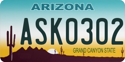AZ license plate ASK0302