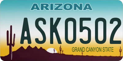 AZ license plate ASK0502