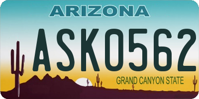AZ license plate ASK0562