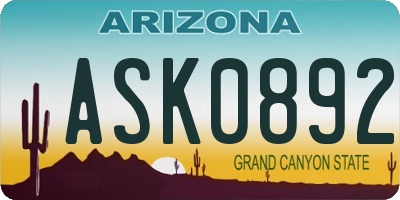 AZ license plate ASK0892