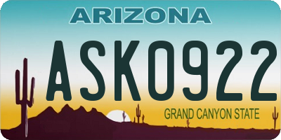 AZ license plate ASK0922