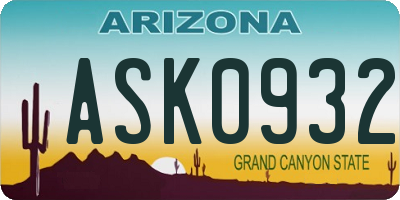 AZ license plate ASK0932
