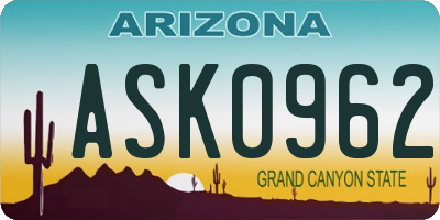 AZ license plate ASK0962