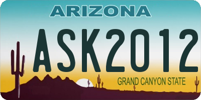 AZ license plate ASK2012